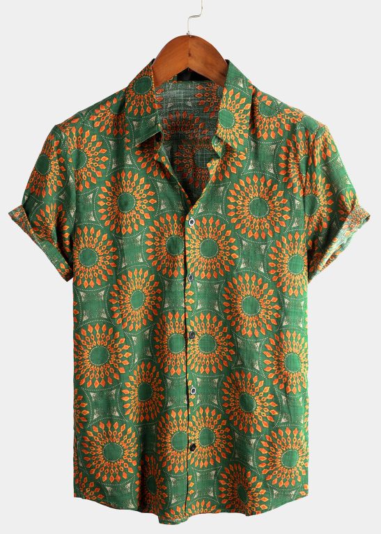 Men Vintage Boho Short Sleeve Hawaiian Shirt