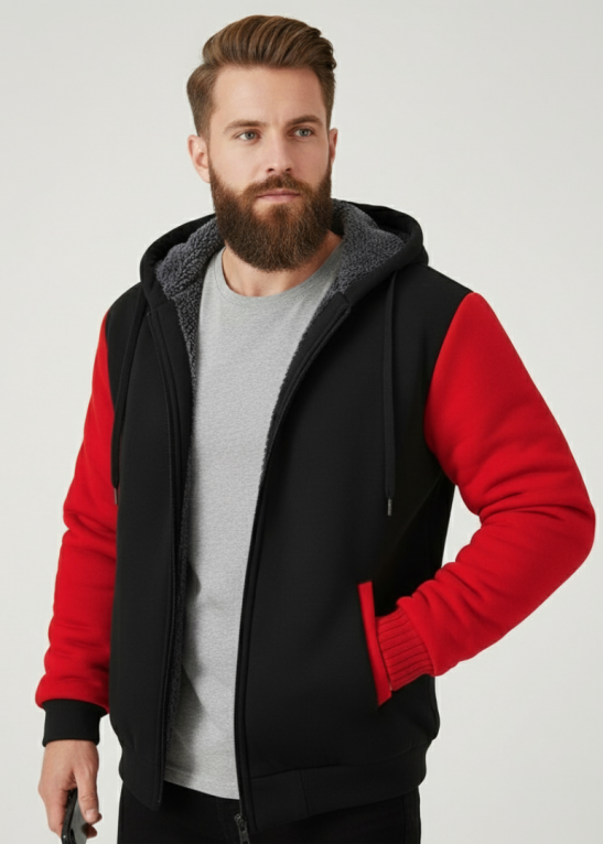Men Fleece Lined Zip Up Hoodie For Winter
