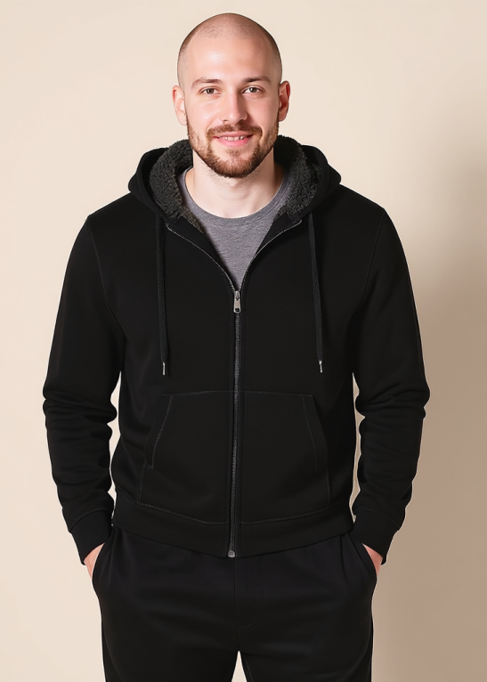 Full Zip Sherpa Fleece Hoodie For Men