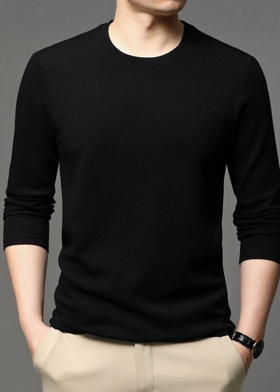 Long Sleeve Cotton Casual O Neck Men T-Shirt