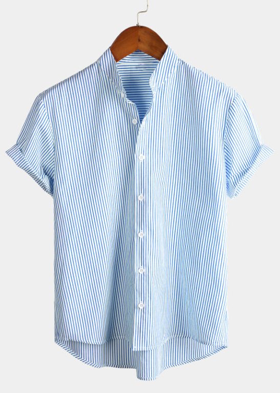 Stand Collar Short Sleeve Striped Classic Shirts