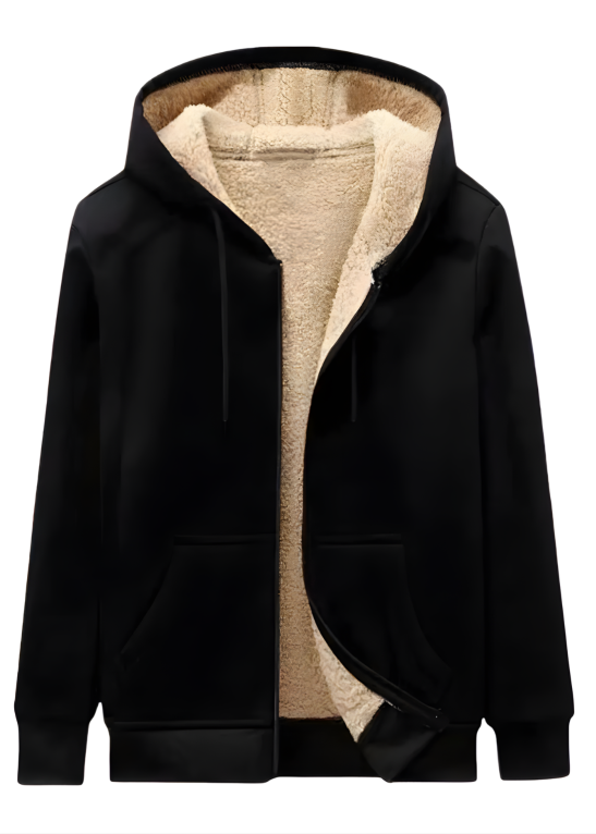 Thick Plush Zip Up Fleece Lined Hooded Jacket For Men