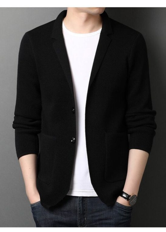 Men Thin Slim Fit Solid Knitting Jacket