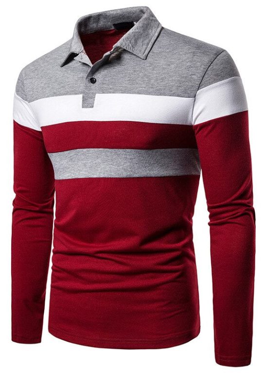 Men's Stripe Long Sleeve Polo T-Shirt
