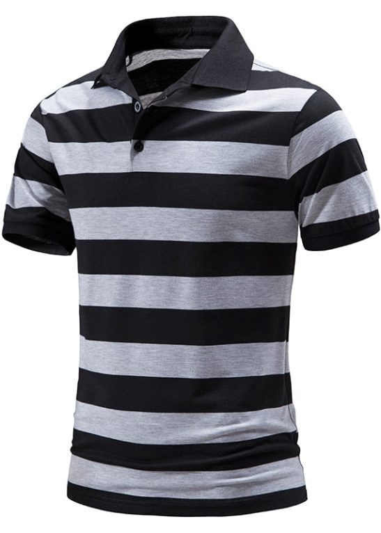 Stripe Polo Turn Down T-Shirt For Men